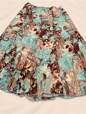 Women’s Boho Paisley Floral Flared Midi Skirt Turquoise Brown Y2K Style